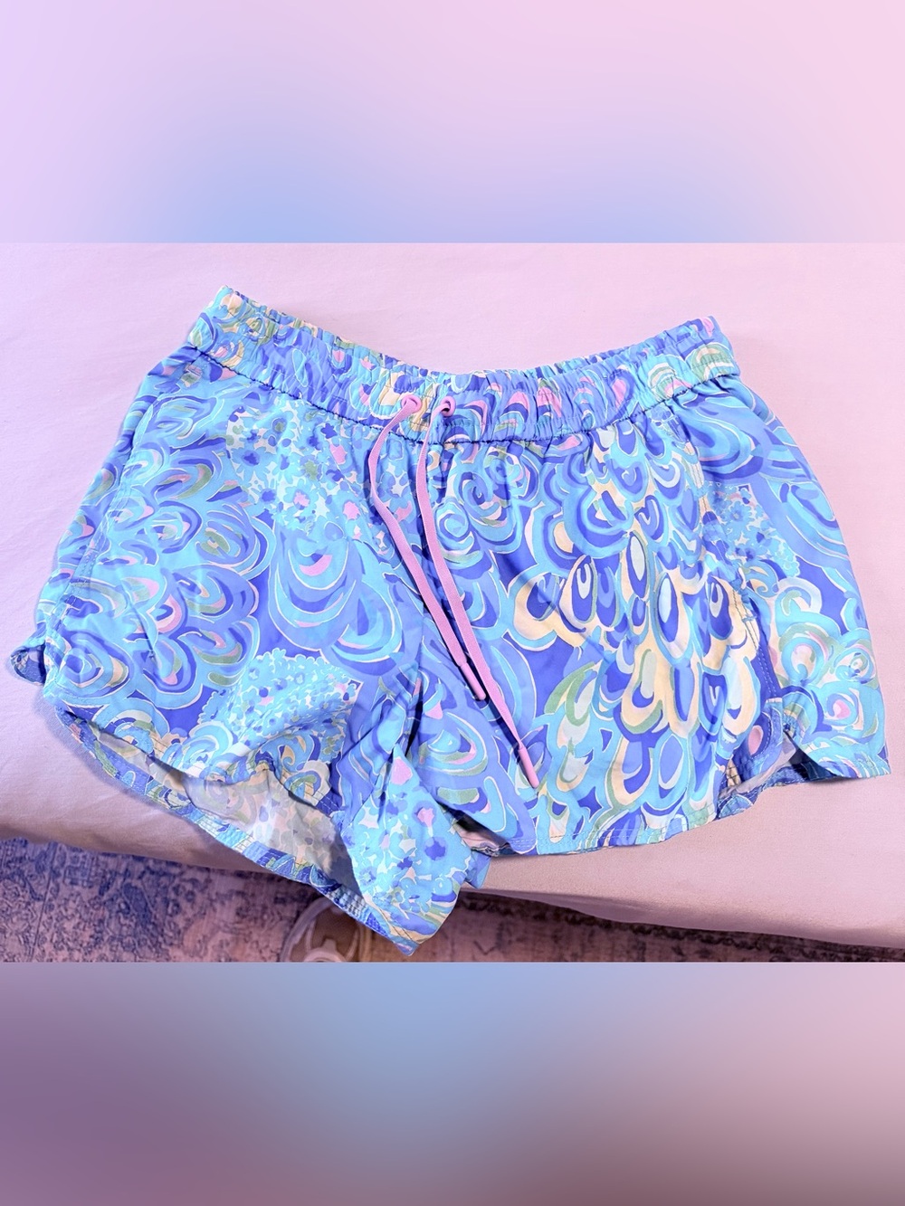 Lilly Pulitzer Blue Floral Swirl Drawstring Athletic Shorts
